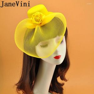 Headpieces Janevini 2024 Bruid Wedding Acsessoire For Hair Rose fascinators en hoeden Cover Face Foral Formal Evening Women Hat Clip