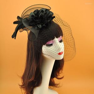 Coiffures dames coiffure plume chapeau melon maille visage couverture robe de mariée accessoires de cheveux corée japon
