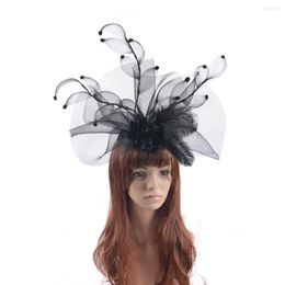 Headpieces Lady Fascinators Flower Headband com grampo de cabelo Pillbox Hat Cocktail Tea Party Headwear Véu E Pena Para Mulheres