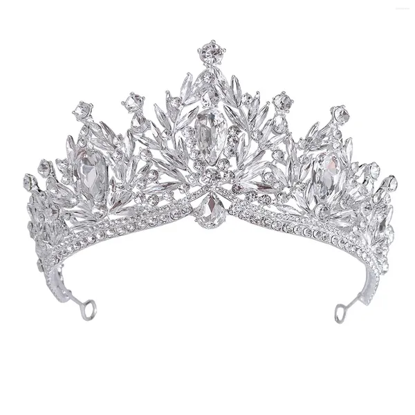 Coiffes de luxe Couronne d'argent Cristaux de mariage Tiara Sparkling Strass Alliage de zinc Show Coiffe pour la fête d'anniversaire Cérémonie adulte