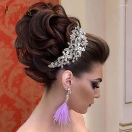 Tocados de aleación de lujo flor boda peine para el cabello coronas y tiaras nupciales joyería diadema de diamantes de imitación para tocados de fiesta