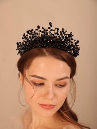 Headpieces luxe zwart kristal bruiloft kroon mode handgemaakte bruidsmeisje haar sieraden tiaras bruids accessoires voor dames kopstuk