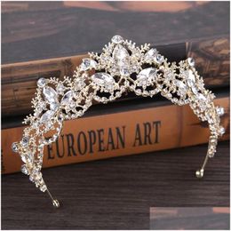 Hoofddeksels Luxe Bruidskroon Sprankelende Strass Kristallen Koningskronen Kristallen Sluier Hoofdband Haaraccessoires Feesttiara's Drop Deli Dhhye