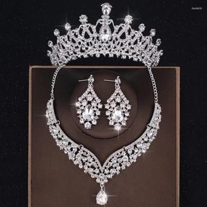 Headpieces luxe kristallen kroon ketting oorrang set strass bruid sieraden bruiloft haaraccessoires tiara tiara