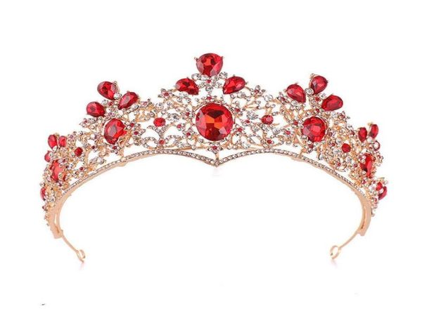 Tocados Lujo Oro Nupcial Rojo Lágrima Cristal Rhinestone Tiara Corona Boda Novia Accesorios para el cabello Quinceañera Pageant Tiara2263842