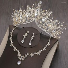 Headpieces luxe gouden zilveren bruiloft accessoires 3 stuks kronen oorbellen hekloos voor bruids sieraden mode steegje verjaardag kroonhoofd