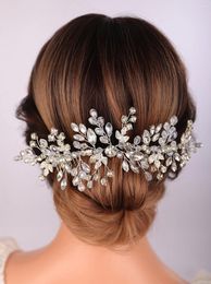 Headpieces luxe hoofd sieraden voor vrouwen kristal bruiloft haar tiara blauw rhineatone kopstuk zilveren bruid hoofddeksel parel feestkam