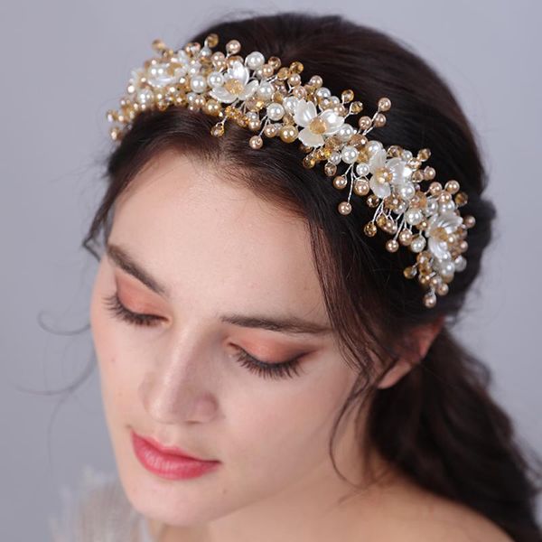 Coiffes de luxe perle cristal mariée casque Champagne diamants mariées couronne à la main mariage cheveux bijoux accessoires filles bandeauHea