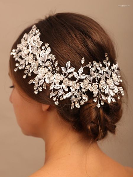 Tocados de lujo con diamantes de imitación para novia, accesorios para el cabello de boda, Tiara para novias, diadema de flores de Color plateado, joyería para graduación