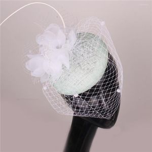 Headpieces mooie kwaliteit sinamay bruiloft headwer dames kerkrace fascinator hoeden hoofdband net bloemen haar accessoires cocktail kopstuk