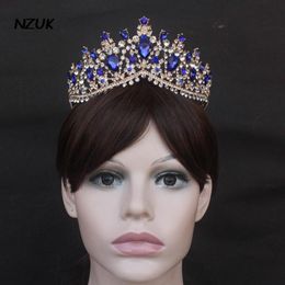 Tocados NZUK novias europeas accesorios de tiara de boda vestido azul real anillo de Clip de banda de diamantes de imitación para el cabello
