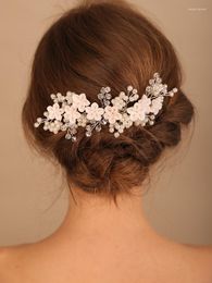 Headpieces Pearl Crystal Flower Bridal Hair Combs Fashion Party Prom Sieraden bruiloft accessoires Handgemaakt kopstuk voor vrouwen
