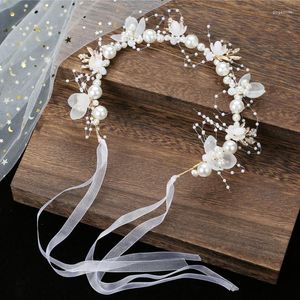 Headpieces parels hoofdbanden voor vrouwen meisjes bruid bruidshaarbanden witte bloem tiara's Koreaanse mode hoofdtooi haar sieraden