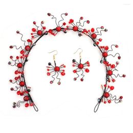 Headpieces Red Crystal Bead Tiaras Wine Flower Bruid Hoofdbanden Bourgundy Wedding Haar Vine Haarband Barridal Accessoires Prom Crown