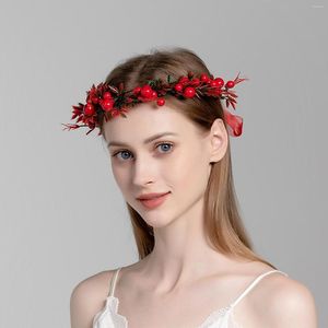 Headpieces Red Flower Crown voor bruid bruiloft haaraccessoires mode bloemen hoofdbanden haarbanden vrouwen optocht dansende feest hoofdtooi