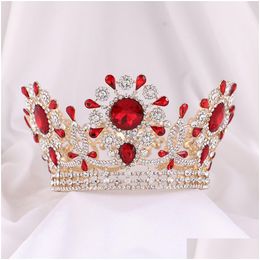 Coiffes Rouge Zircon Couronne De Mariée Or Personnalisé Fl Anneau De Mariage Rond Européen Rétro Brillant Diamant De Luxe Grand Drop Livraison Dhuoi