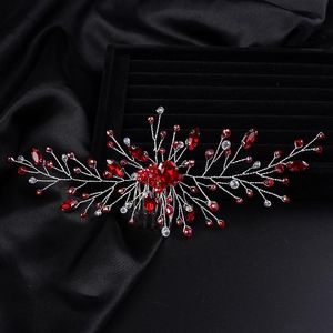 Coiffes Strass Rouge Cristal Peigne À Cheveux Pour Coiffe De Mariage À La Main Vintage Chapeaux De Mariée Accessoires Femmes Parti Coiffe DiadèmesH