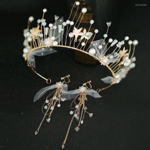 Couronne de mariée en perles romantiques, accessoires pour cheveux, ensembles de bijoux de mariage, diadème, boucles d'oreilles, couvre-chef, couronnes de fête de concours, 7