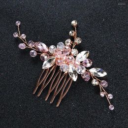 Headpieces Rose Gold Crystal Hair Comb Elegant Flower Jewelry Female Festival Women Wedding Accessories For Bride