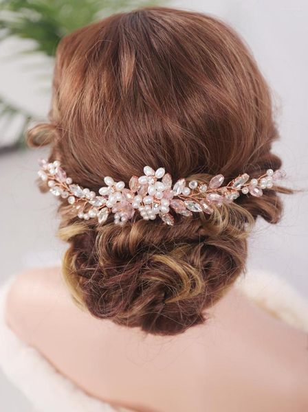 Coiffes or Rose cristal strass peigne à cheveux accessoires de mariage mariée femmes diadème à la main ornement casque pour