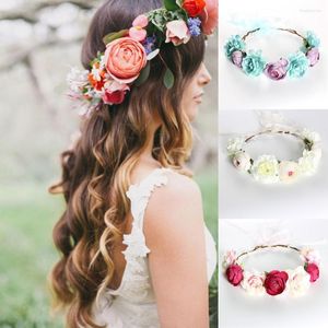 Coiffes Rose pivoine fleur couronne fille mariée Floral bandeau couronne mariage bandeaux cheveux accessoires femmes demoiselle d'honneur diadème