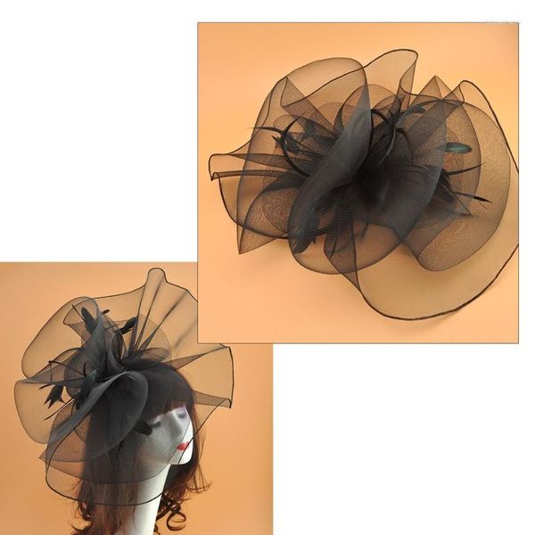 Tocados Tocados de plumas con volantes, sombrero Derby de malla, tocado para fiesta de té con pinza para el pelo, vestido elegante, boda