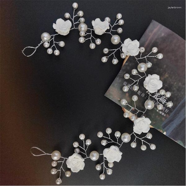 Tocados Diademas para niñas de flores blancas brillantes para bodas Perlas brillantes Accesorios para el cabello florales para niños Coronas para niños Primera comunión