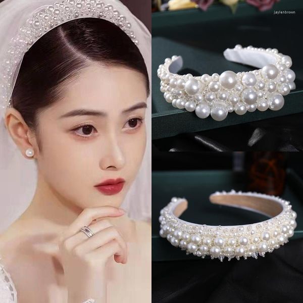 Coiffes Argent Couleur Perle Bandeau Bandeau Tiara Femmes Corée Élégant Cerceau De Cheveux Ornement De Mariée Accessoires De Mariage Bande De Bijoux