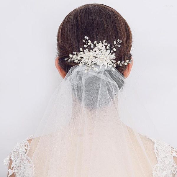 Coiffures couleur argent peignes de cheveux de mariage pour mariée cristal strass perles femmes épingles à cheveux mariée casque bijoux accessoires