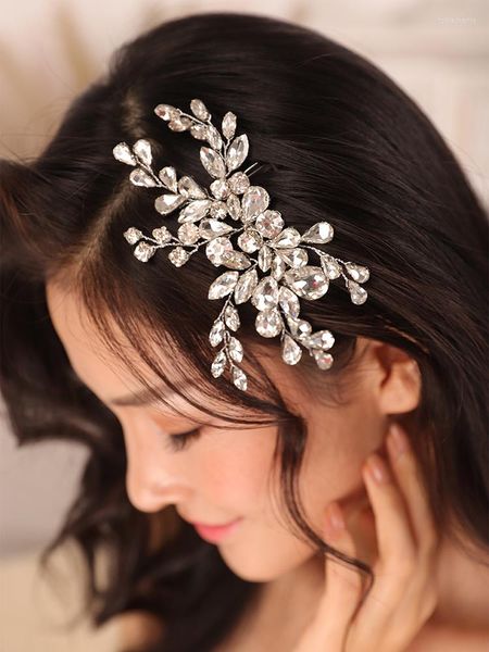 Tocados de plata con diamantes de imitación para mujer, accesorios de boda, peine para el pelo, tocado de lujo para novia, joyería nupcial