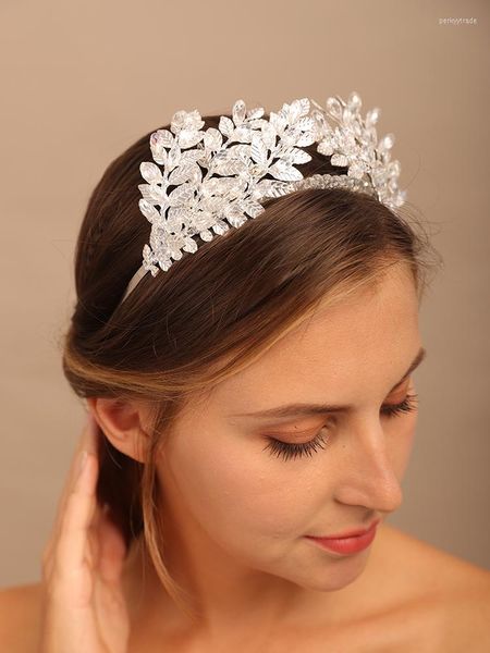 Tocados Alas de plata Corona nupcial Hoja de cristal Tocados para novias Accesorios para el cabello de boda Pieza Diadema para fiesta de graduación