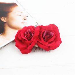 Coiffes Simulation Soie Tissu Velours Rose Fleur Métal Insert Peigne Mode Cheveux Accessoires Coiffure De Mariage
