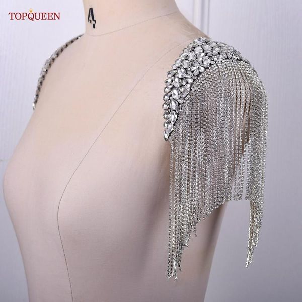 Coiffes SP48 manches de mariage diamants amovibles glands patchs d'épaule strass perlé frange vêtements couture appliques