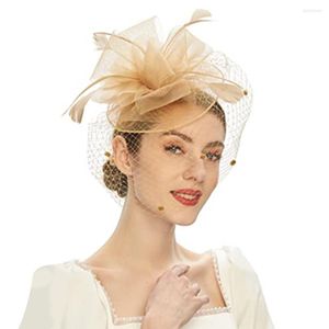 Headpieces Spot Accessoire Cheveux Retro Bruids Hoofddeksel Veil Wedding Haaraccessoires Bloem Plaid Mesh Feather Tophoedhap haarspeld Fascinator