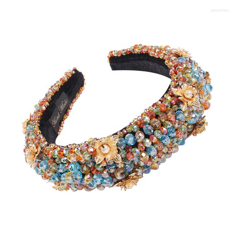 HEDPECKES Style ręcznie robione kolorowe wyściełane opaski na głowę kryształowe kryształowe koraliki barokowe nakrycia głowy ślubne