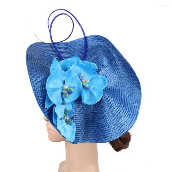 Coiffures Style Femmes Mariage Fascinator Chapeau Floral Mariée Élégant Mariée Casque Avec Bandeaux Église Paille Chapeaux De Mode