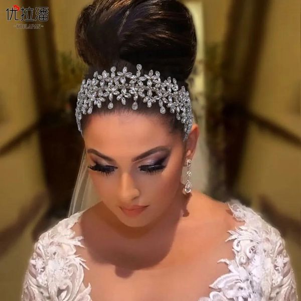 Tocados Súper brillante Diamante Tiara de boda Cristal barroco Tocado de novia Corona Diamante de imitación con joyería de boda Accesorios para el cabello Nupcial