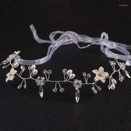 Headpieces Sweet Princess Headbands Long Ribbon Crystal Flower Haarbanden Kranmeisjes Hoofdkleding Kinderen Haaraccessoires voor Communie bruiloft