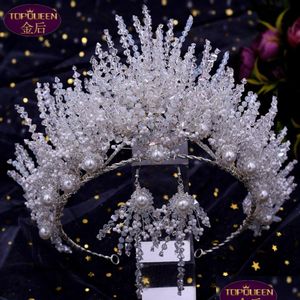 Hoofddeksels Tiara Oorbellen Set Barok Beautif Kroon Bruid Sier Dames Juwelen Diamant Kronen Accessoires Europese Stijl Retr Dhqd0