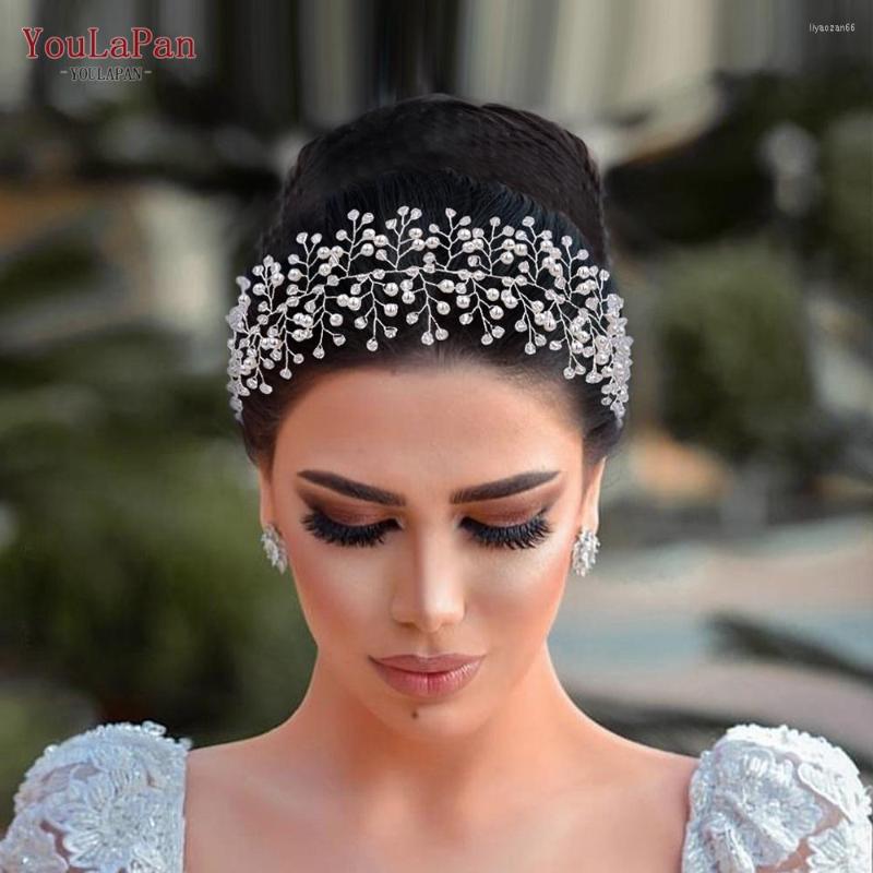 Headpieces Topqueen Crystal Pearl -kopstuk voor vrouw Bruid Hoofdband Wedding Tiara Hair Accessories Party Girl BRIDAL HEADWEAR Geschenk HP55