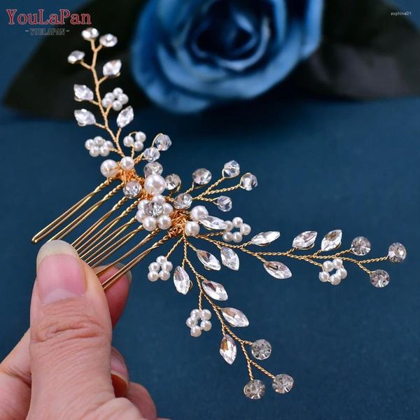 Coiffures TOPQUEEN HP22 Cristal Peigne De Mariée Accessoires De Cheveux De Mariage Chapeaux Couleur Dorée Femme Clips Pageant Tête Bijoux Coiffe