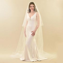 Coiffes TOPQUEEN V17 Voile de mariage à 2 niveaux avec bord de crayon fard à joues Couverture de voiles de mariée avant et arrière Accessoire de fête de Bachelorette