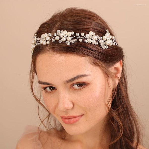 Tocados de moda Perla Rhinestone Nupcial Diadema Tocado de boda para mujer Tocado de plata Hecho a mano Beide Accesorios para el cabello Fiesta Tiara