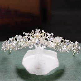 Hoofpiezen Trendy Rhinestone Pearl Crystal Bride Crown Hoofdband High-End Flower Gold Wedding Tiara Baroque Haaraccessoires