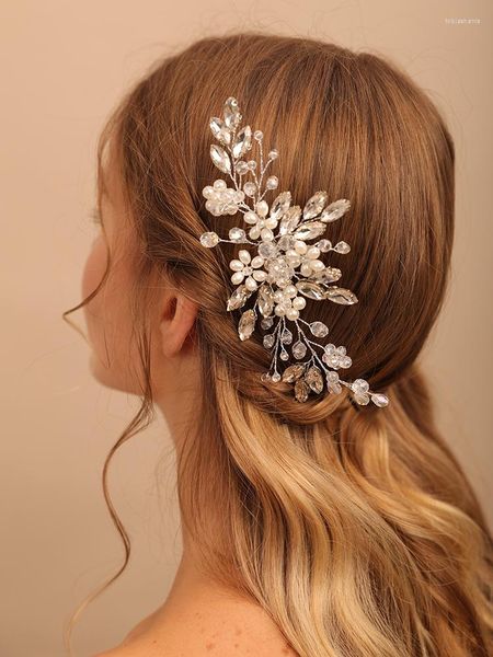 Coiffes à la mode strass peigne à cheveux à la main argent rose or perles bandeaux de mariage fleur tête bijoux bandeaux de mariée pinces à cheveux
