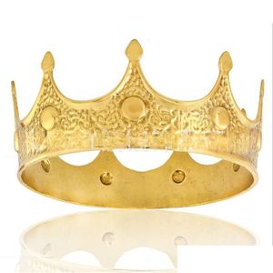 Headpieces TS0314A Europese en Amerikaanse heren Kings Crown Golden Princes Retro Performance Beauty Pageant Decoratie Queens Birthday Dhszy