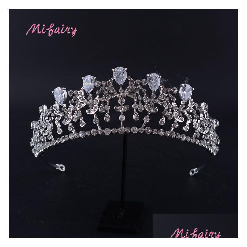 Başlıklar vintage barok gelin tiaras aksesuarları sier beyaz prenses başlık çarpıcı elmas düğün ve taçlar 14.2x5.2cm dr dhhdf