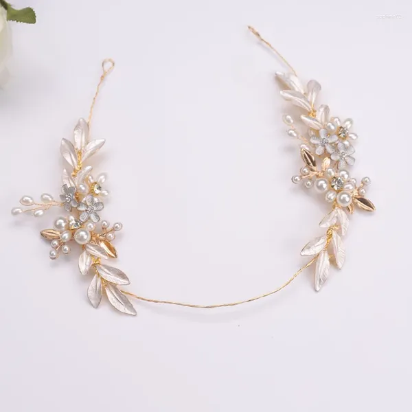 Tocados Accesorios para el cabello de novia vintage Tocado de hojas de princesa Joyería de boda Diadema de perlas doradas Tocado de flores