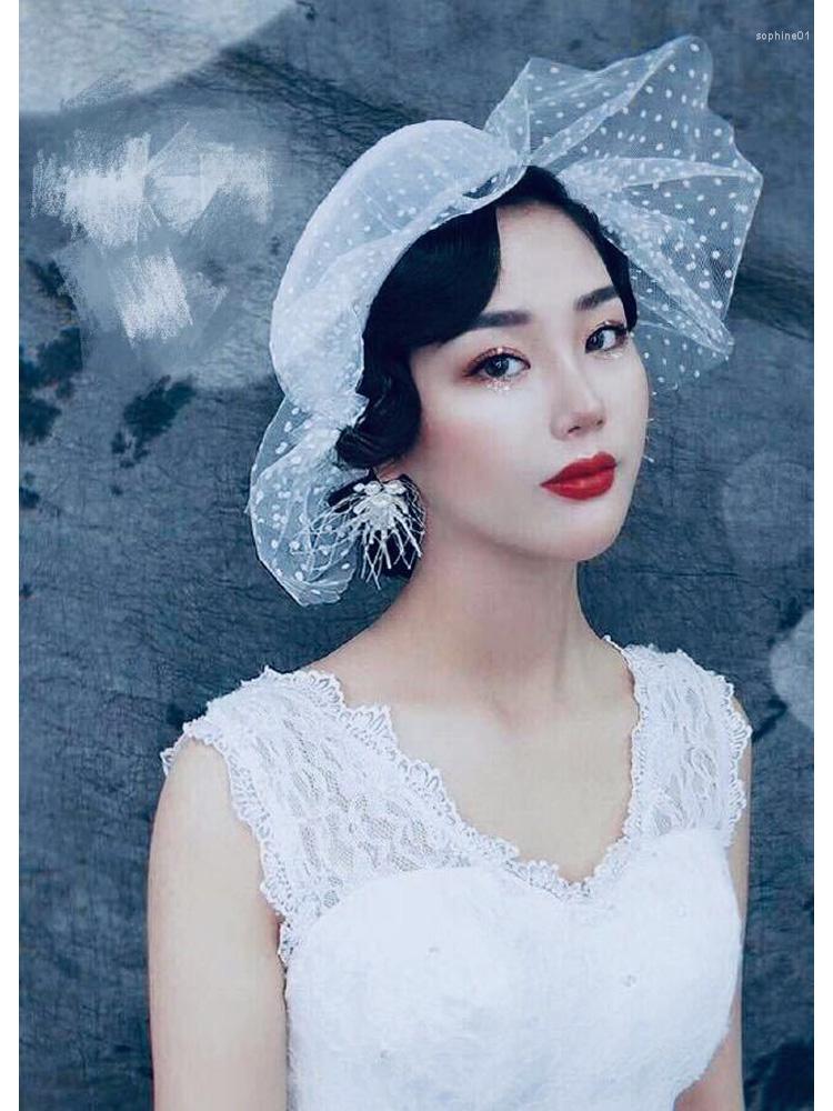 Copricapo Cappelli da sposa vintage con rete bianca