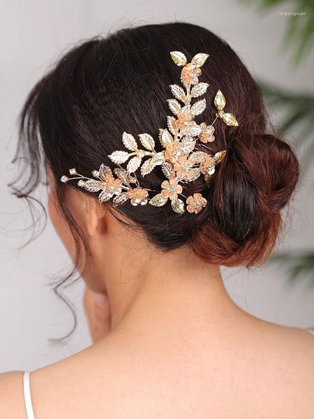 Coiffures Vintage Gold Peigne à cheveux et épingles de mariage Strass Accessoires de coiffure pour femmes nobles Fascinateur de mariée